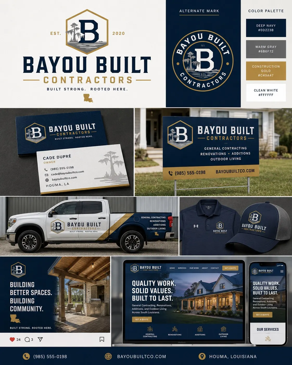 Bayou Built Contractors branding and logo identity preview