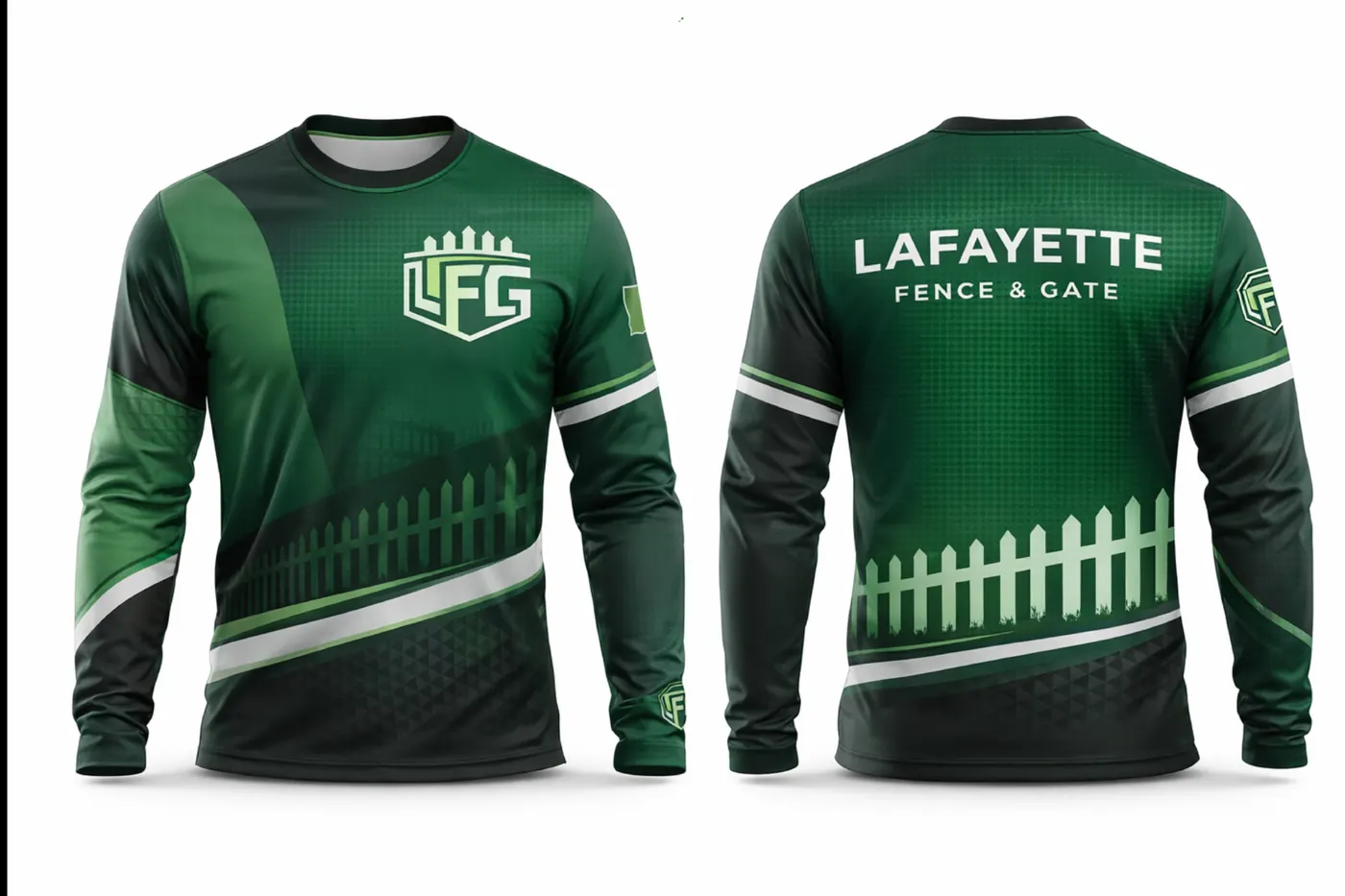 Lafayette Fence & Gate shirt mockup with front and back design
