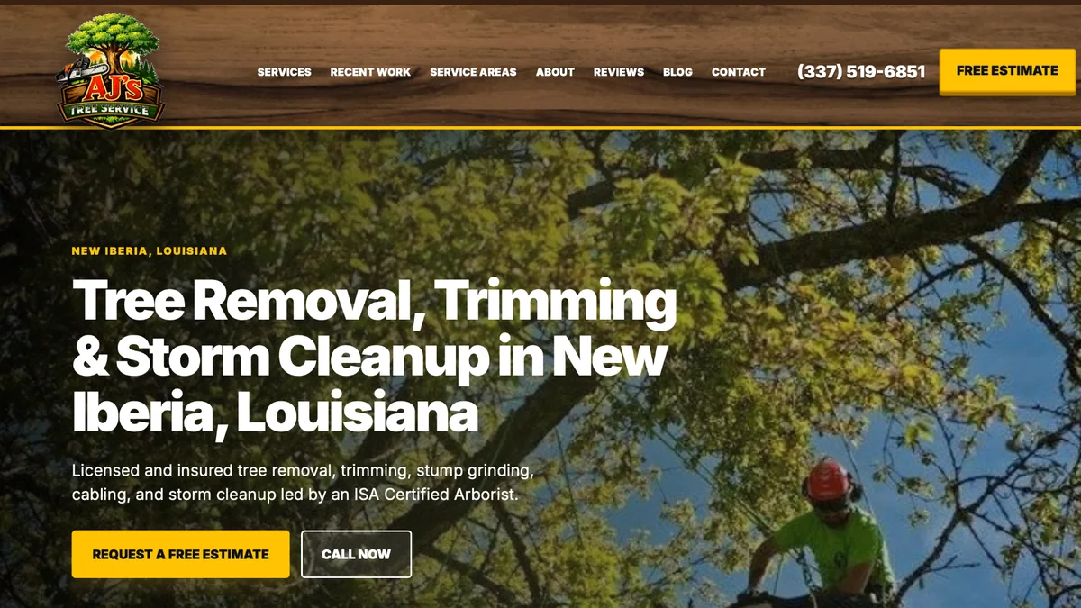AJ’s Tree Service website design preview