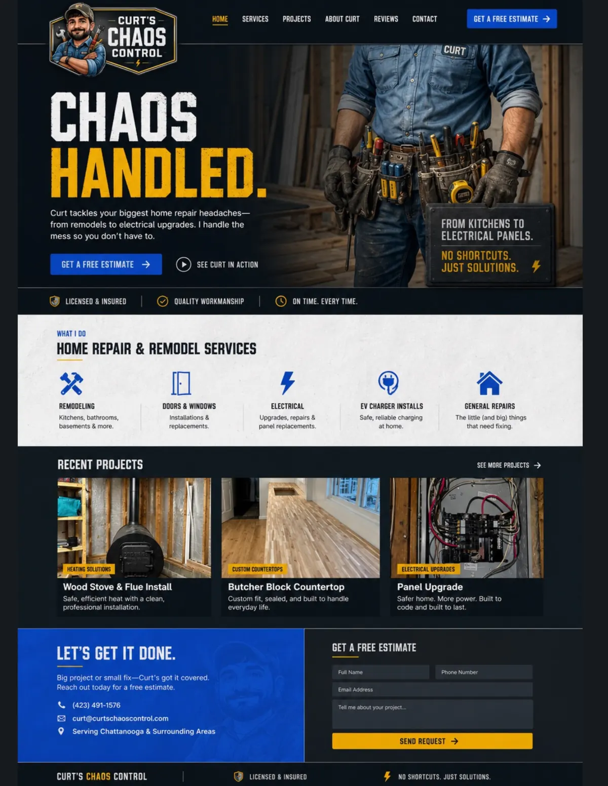 Curt's Chaos Control website mockup