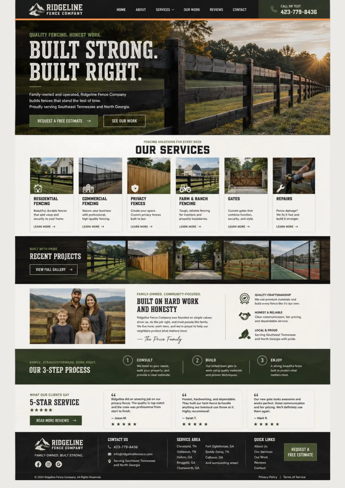 Ridgeline Fence Company website mockup