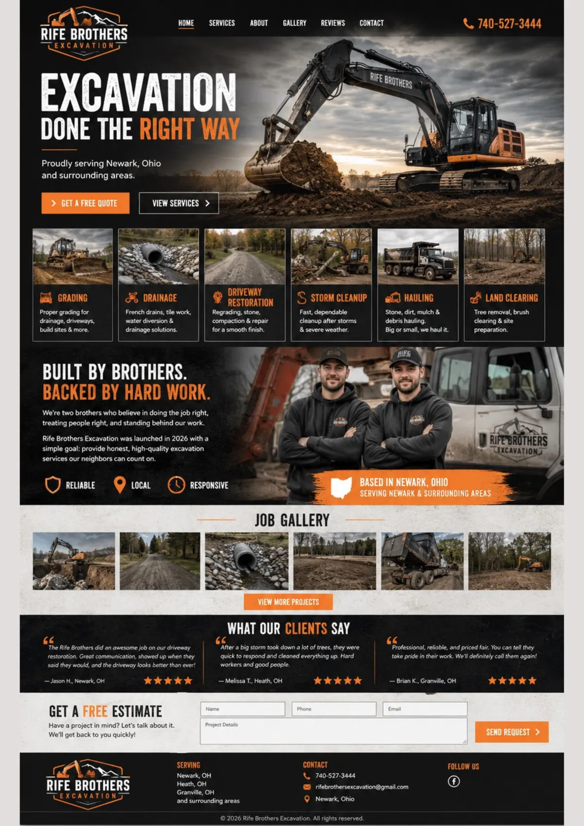 Rife Brothers Excavation website mockup